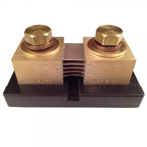 REC Current Sensor Shunt 1000A with brass terminals and black base for high current measurement